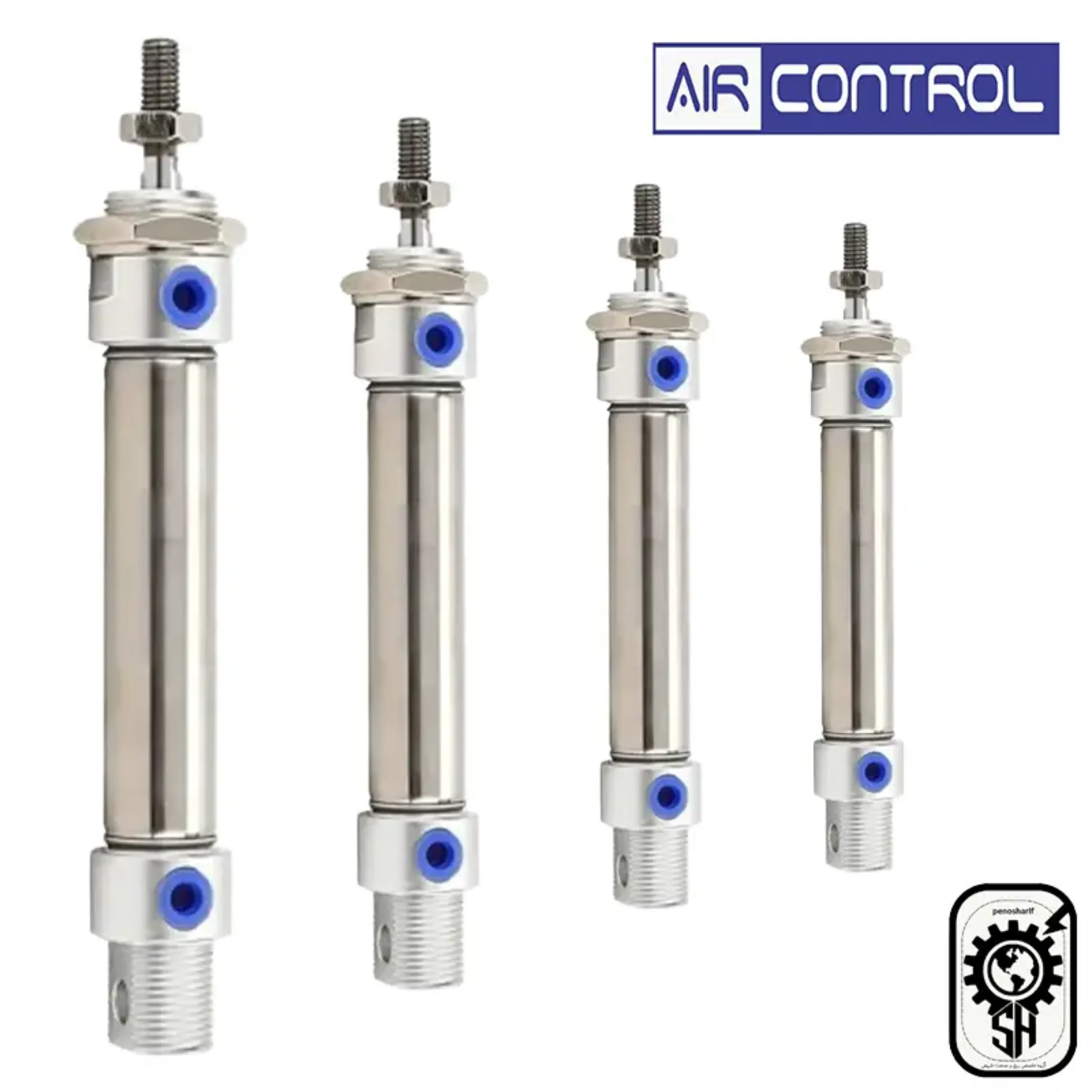 جک پنوماتیک قلمی سایز 25 میلی متر کورس 16 با طراحی نازک و دقیق از برند Aircontrol